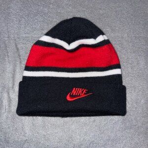 Nike Youth Beanie Hat L 14‑16 Black Red White Knit Winter Cap Acrylic